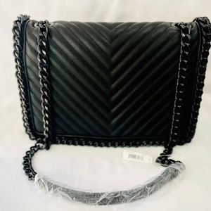 ALDO Black Greenwald Quilted Front Crossbody Handbag with Chain New